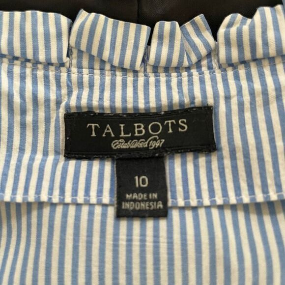 Talbots Empire Y2K Cut Blue White Stripe Sleeveless Cotton Tank M - Picture 9 of 10